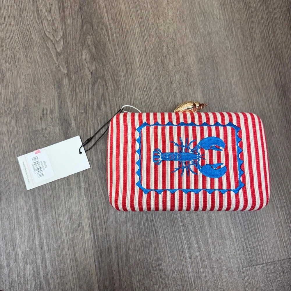 Shiraleah Chicago Lobster Striped Clutch Bag Red White Blue Nautical NWT